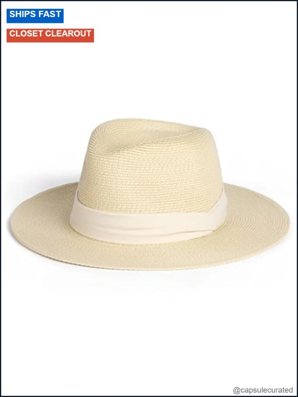 Wide Brim Straw Fedora Hat UPF Protection Adjustable Chin Strap